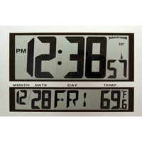 Jumbo Clock, Digital, Battery Operated, 16.5" W x 1.7" D x 11" H, Silver XD075 | CTEC Supply