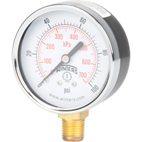 Manomètre,  2-1/2", 0 - 100 psi, Fixation inférieure, Analogique YB882 | CTEC Supply